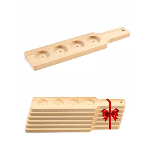 LZMS 6 Pcs 14 1/2" Natural Flight Paddle - Beer Flight Board - Shot Board Serving Tray - Shot Glass Holder for Craft Beer, Whiskey, Bourbon, Wine