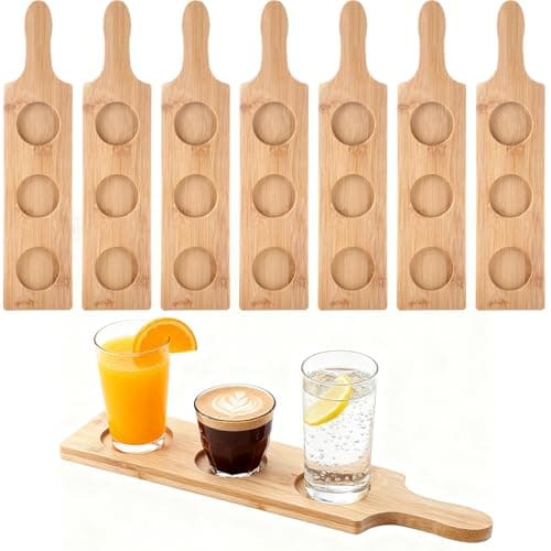 LemonRoad 8 Pcs Flight Board for Tasting 3 Slots Bamboo Shot Board Serving Tray 2.17 Inch Base Beer Flight Serving Paddle for Whiskey Cocktails Wine Home Bar Party Supplies, 15.0" L x 3.9" W