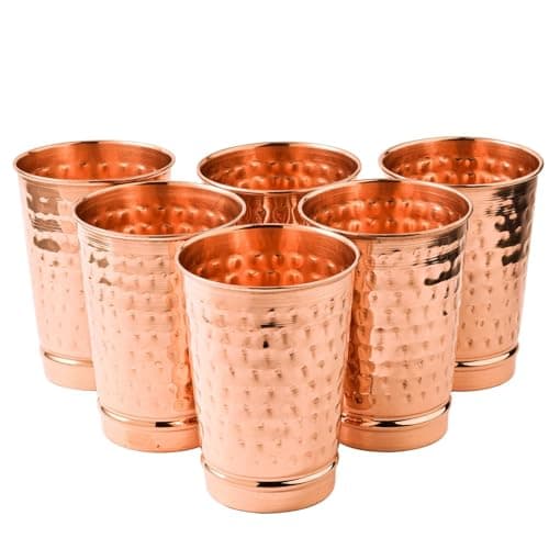 2activelife Hammered Design Pure Copper Tumbler Set of 6 | Drinking Water With Copper Cups | Tumblers For Home, Office, Hotel, Travel and Gifting - Each 11.8 US Fl Oz