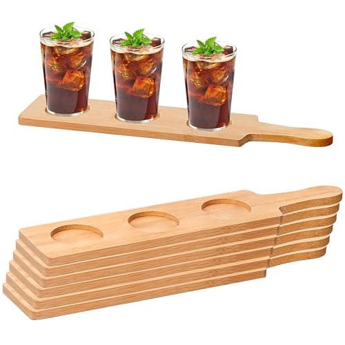 6 Pcs Flight Boards for Tasting, 2.17 Inch Dia Bamboo Beer Flight Board 3 Slots Flight Serving Paddles for Wine Whiskey Coffee Drink