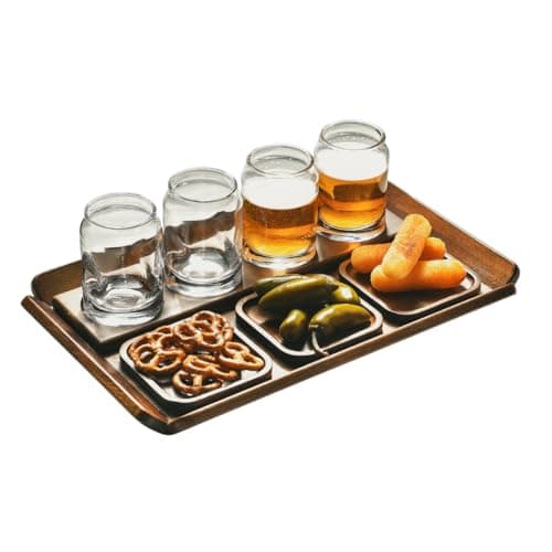 Shanik Wooden Beer Flight Paddle Tray Set with 4 Glasses & Coasters – Rustic Tasting Flight Board – Craf Sampler Set for Home Bar, Birthday Gift for Beer Lovers, Men’s Gift Ideas