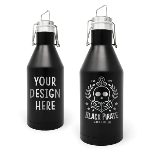 Custom Personalized 64 oz Custom Beer Growler Stainless Steel Insulated Laser Engraved Business Logo Monogram Brewery (Black)