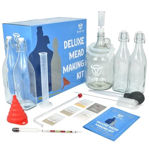 Blue Ox Brewing DELUXE Mead Making Kit with Storage Bottles, Hydrometer & Extra Yeast Nutrients - Honey Wine Making Kit - Mead Kit Complete - Mead Supplies for 1 Gallon of Mead – Mead Brewing Kit