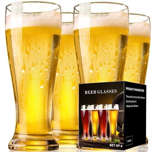 PARACITY Beer Glasses 14 oz, Pint Glasses Set of 4, Pilsner Wheat Beer Glasses, Glasses Drinking Set, Glassware Gift for Men